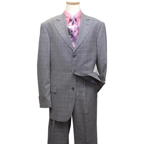 Earvin Magic Johnson Charcoal Grey Plaid  With Mauve Windowpanes Suit TG35905